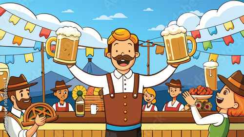 Joyful beer festival celebration by the sea