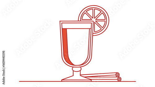 Elegant Mulled Wine Illustration with Orange Slice and Cinnamon Sticks Perfect for Holiday Season Designs