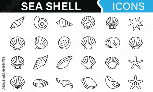 Icons of Marine Life Including Shells, Starfish, and Ocean Creatures