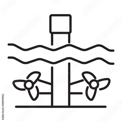 Outline icon of vertical dual turbines used in hydro plants to generate sustainable electricity with editable stroke.