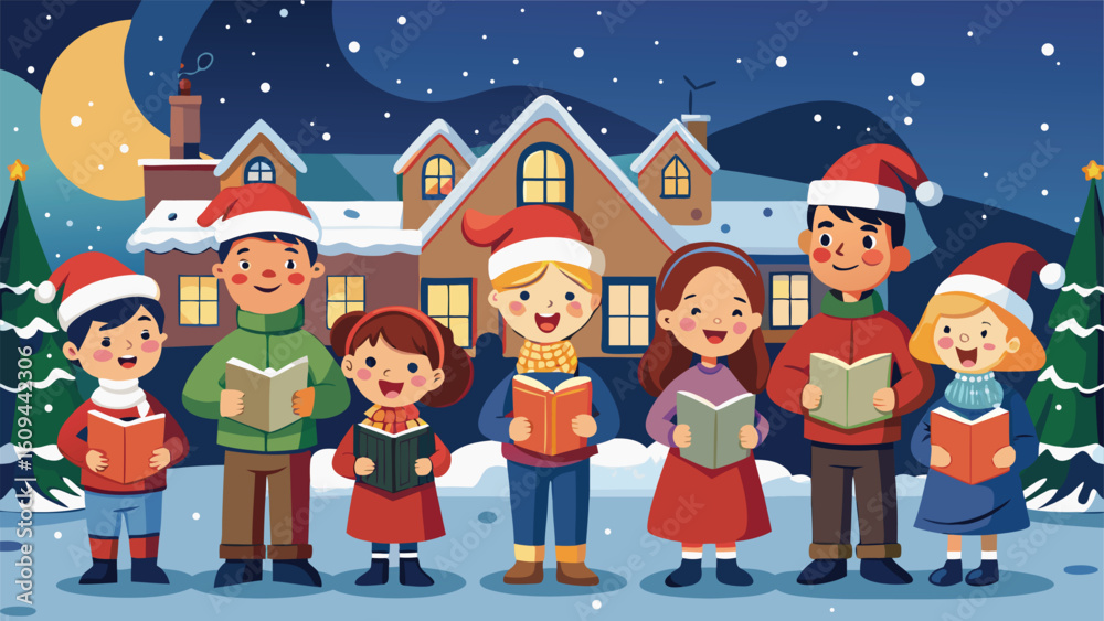 Fototapeta premium Children singing carols in winter wonderland