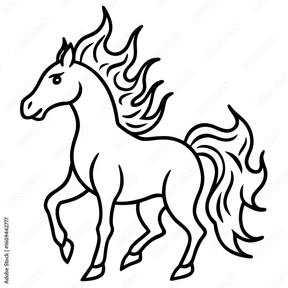 Fototapeta premium Fiery Horse, New Year Symbol, Black Icon 
