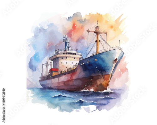 watercolor A Bulk Carrier ship vector illustration isolated on white background