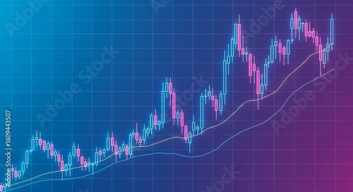 Financial market analysis with candlestick chart, stock exchange data and investment trend