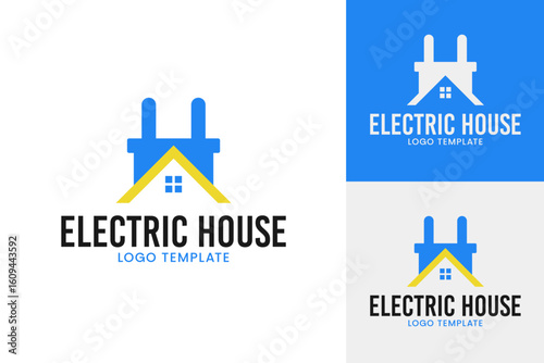 Electric house logo design template vector illustration