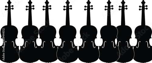 Violin silhouette vector set, classical music instrument clipart, orchestral stringed instrument icons, black violin illustration, cello fiddle design