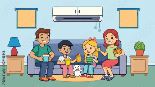 Family enjoying snacks while relaxing at home