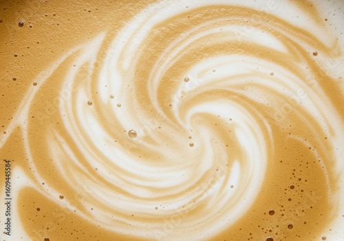 Closeup of latte art with a swirling pattern