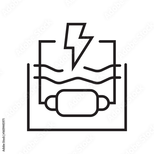 Outline icon of hydropower generator unit box converting water flow into electricity with editable stroke.