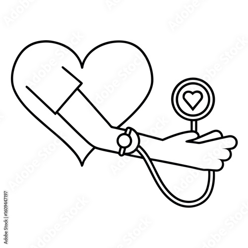 Blood Pressure Check Icon with Cuff and Heart Illustration for Medical Design