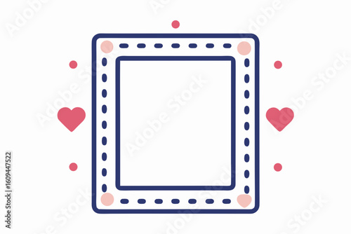 Square photo frame dashed border outline simple layout