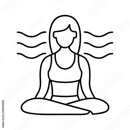 Woman Figure in Breathing Exercise with Breath Wave Visualization for Wellness and Relaxation