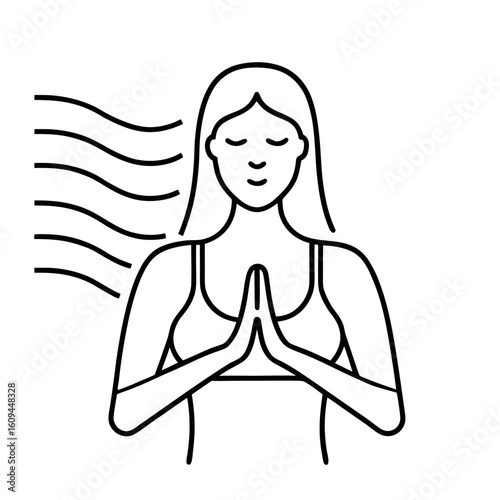 Breathing Exercise Illustration Woman Figure with Breath Wave in a Vector Design