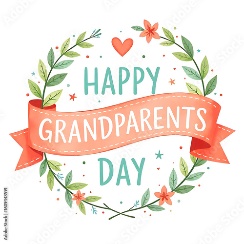 Happy grandparents day wreath with ribbon and flowers