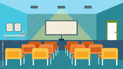 University Classroom in Animated Style with Projector