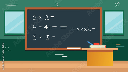 Empty Classroom with Chalk Quotes and Math