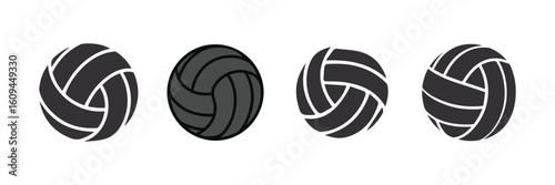 Volleyball Set Icons, Black And White Sports Balls Vector Illustration Silhouettes.	
