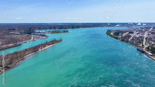 Wallpaper Mural St. Clair River aerial view. This river divided Port Huron, Michigan, USA (right) and Point Edward, Ontario, Canada (left).  Torontodigital.ca