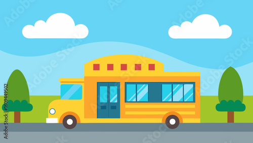Back to School Bus Arriving at Front of School