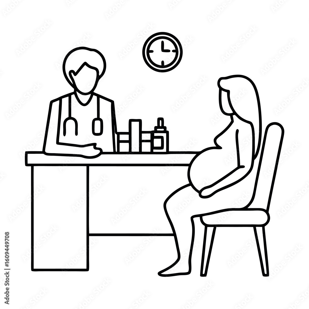Fototapeta premium Doctor Consultation with Pregnant Woman Vector Illustration of Healthcare Professional and Expectant Mother