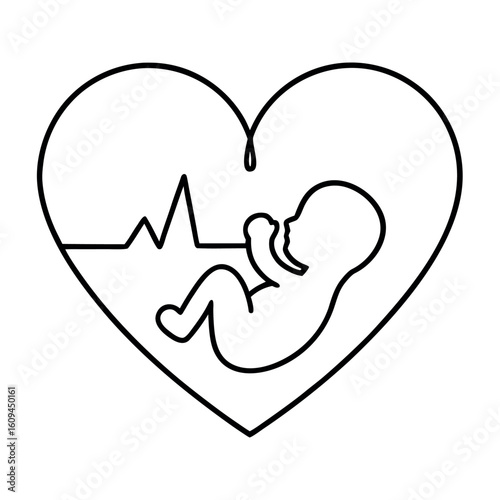 Fetal Heartbeat Design Baby Silhouette Inside Heart Shape for Pregnancy and Maternity Concepts