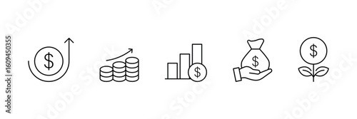 Growing money, finance growth, income chart, saving investment, financial improvement icon vector illustration.