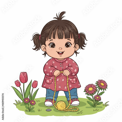 little girl with flowers