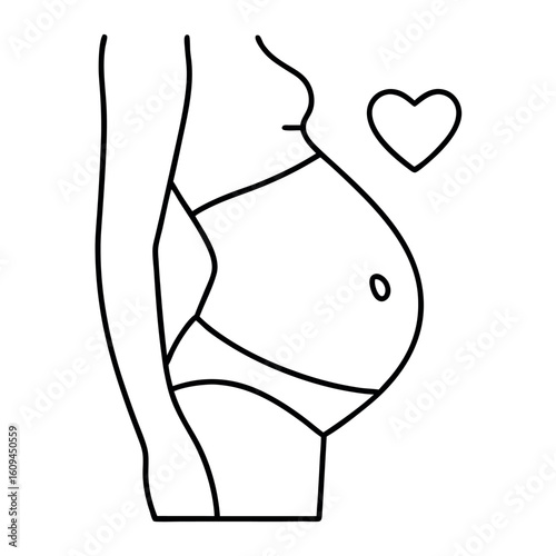 Simple First Trimester Pregnancy Belly Outline with Tiny Heart Vector Illustration Design