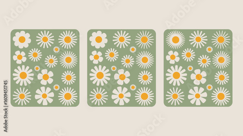 Charming retro daisy pattern artwork for vibrant designs and nostalgic projects, bringing a touch of floral whimsy to any creative endeavor, a fresh spring feel