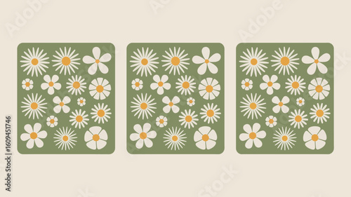 Retro daisy bloom pattern with a 1970s vibe perfect for textiles and home decor projects creating a nostalgic and fresh look for your designs