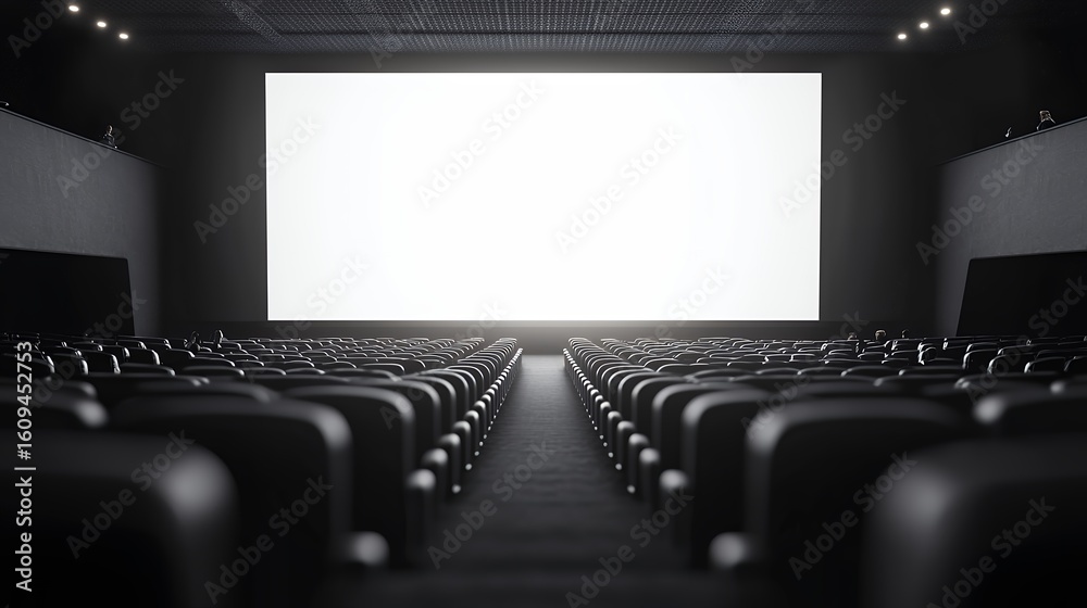 Empty cinema auditorium with blank screen, offering potential for advertising and presentations
