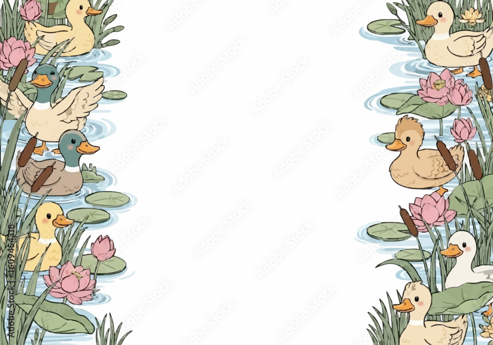 Fototapeta premium Horizontal art frame with a 4:3 aspect ratio featuring ducks