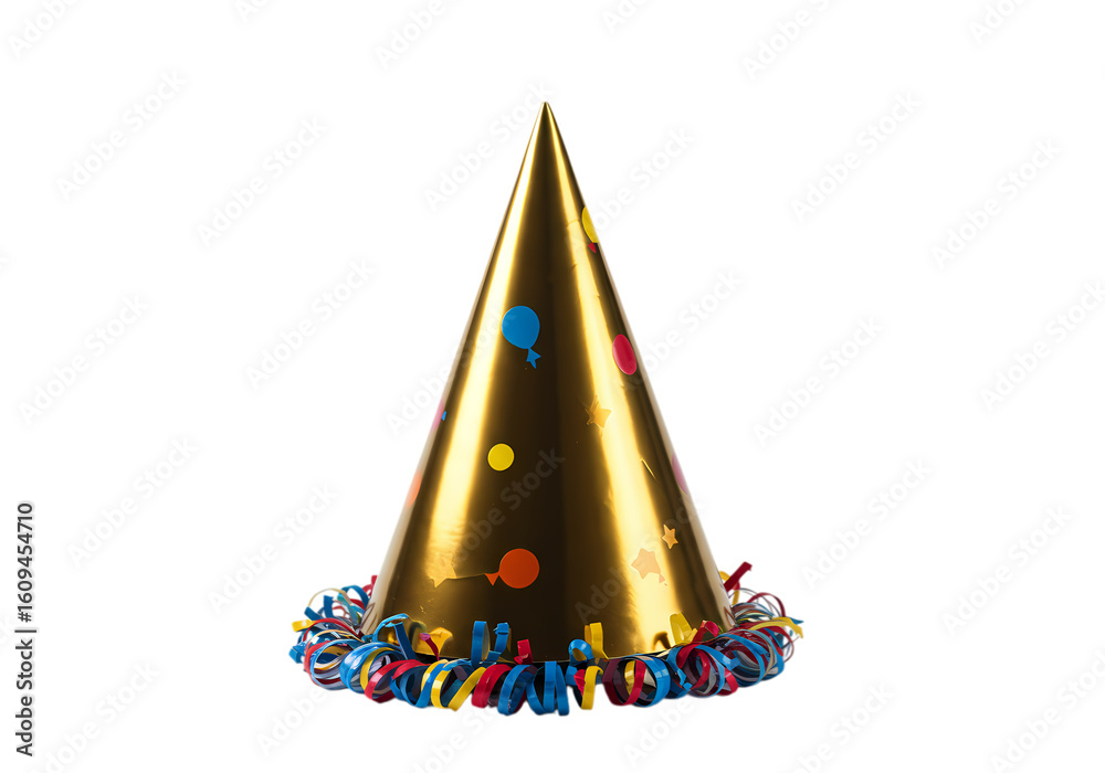 Fototapeta premium Gold Party Hat with Confetti Trim