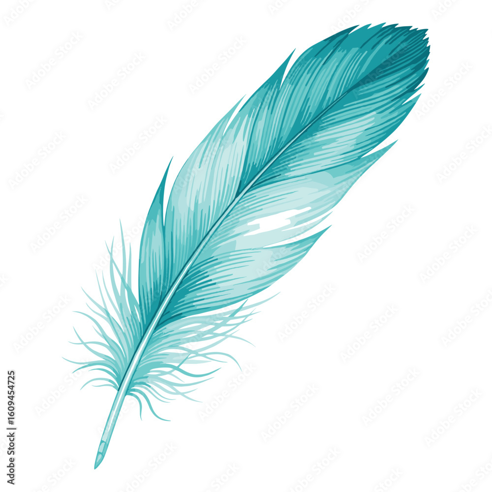 Fototapeta premium Teal Feather Watercolor Sublimation