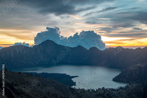Sunset view from a campsite of Segara Anak, meaning 