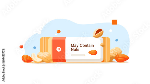 Nut snack package illustration with nuts and colorful background  