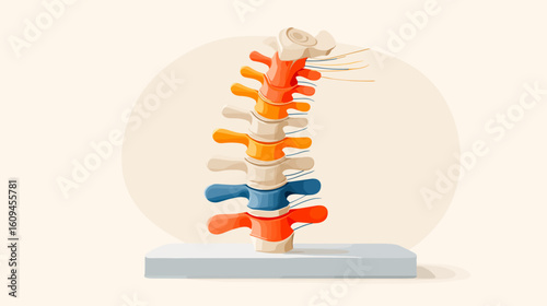 Anatomical spine model on a light background for medical education  