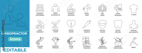 Chiropractor vector icons for wellness, therapy, and healthcare