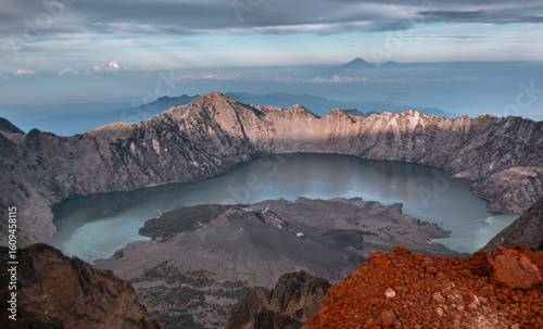 Sunrise view of Segara Anak, which means 