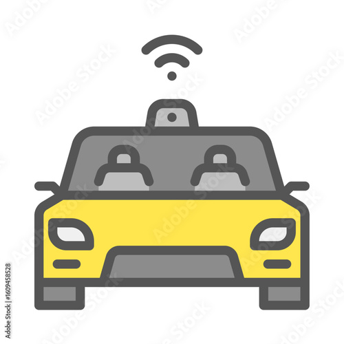 self driving taxi filled outline icon. robot taxi color line illustration.