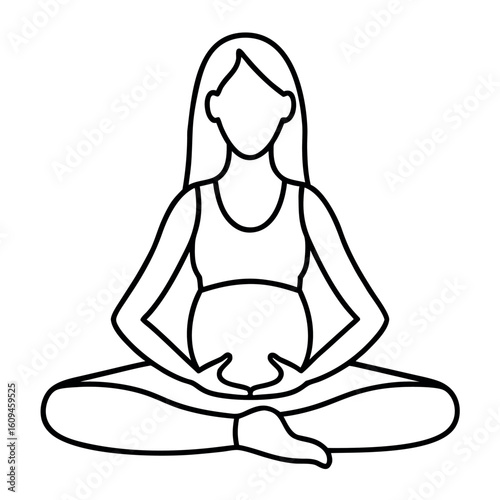 Pregnancy Yoga Woman in Lotus Pose Silhouette with Belly Outline Vector Design