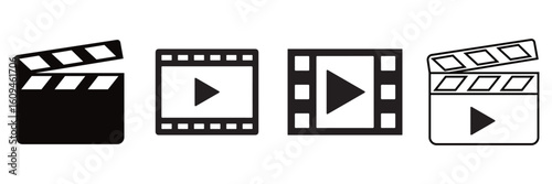 Cinema Clapperboard Icon Set – Open and Closed Movie Slate Silhouettes Vector Collection