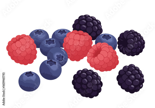 Berry medley raspberries blueberries and blackberries arranged together