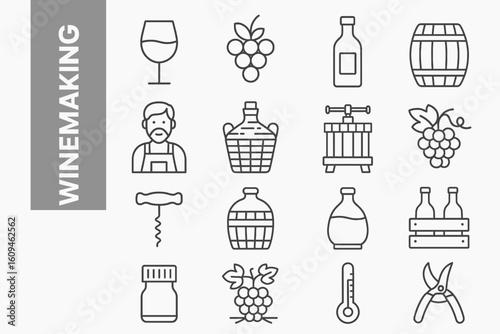 A collection of Set of Winemaking -related line icons