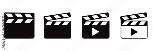 Cinema Clapperboard Icon Set – Open and Closed Movie Slate Silhouettes Vector Collection