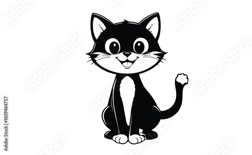 "Cartoon Cat Coloring Page – Smiling Kitty Line Drawing"