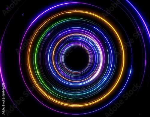 Abstract concentric neon rings
