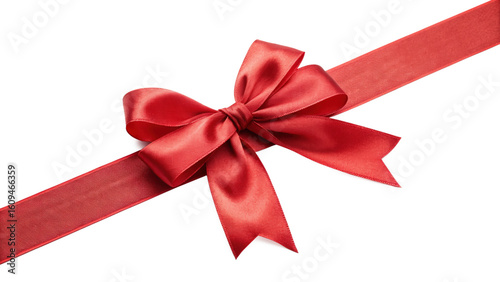 Realistic Red Satin Ribbon with Bow – Diagonal Gift Decoration on Transparent Background