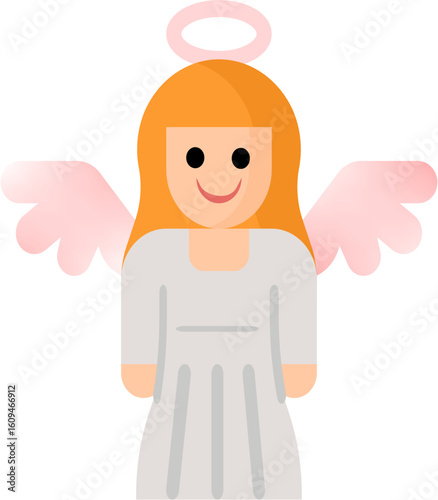 Vector Cartoon angel character with halo and wings in pastel colors  