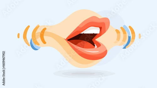 Vocal sound waves represented by stylized mouth and lips  